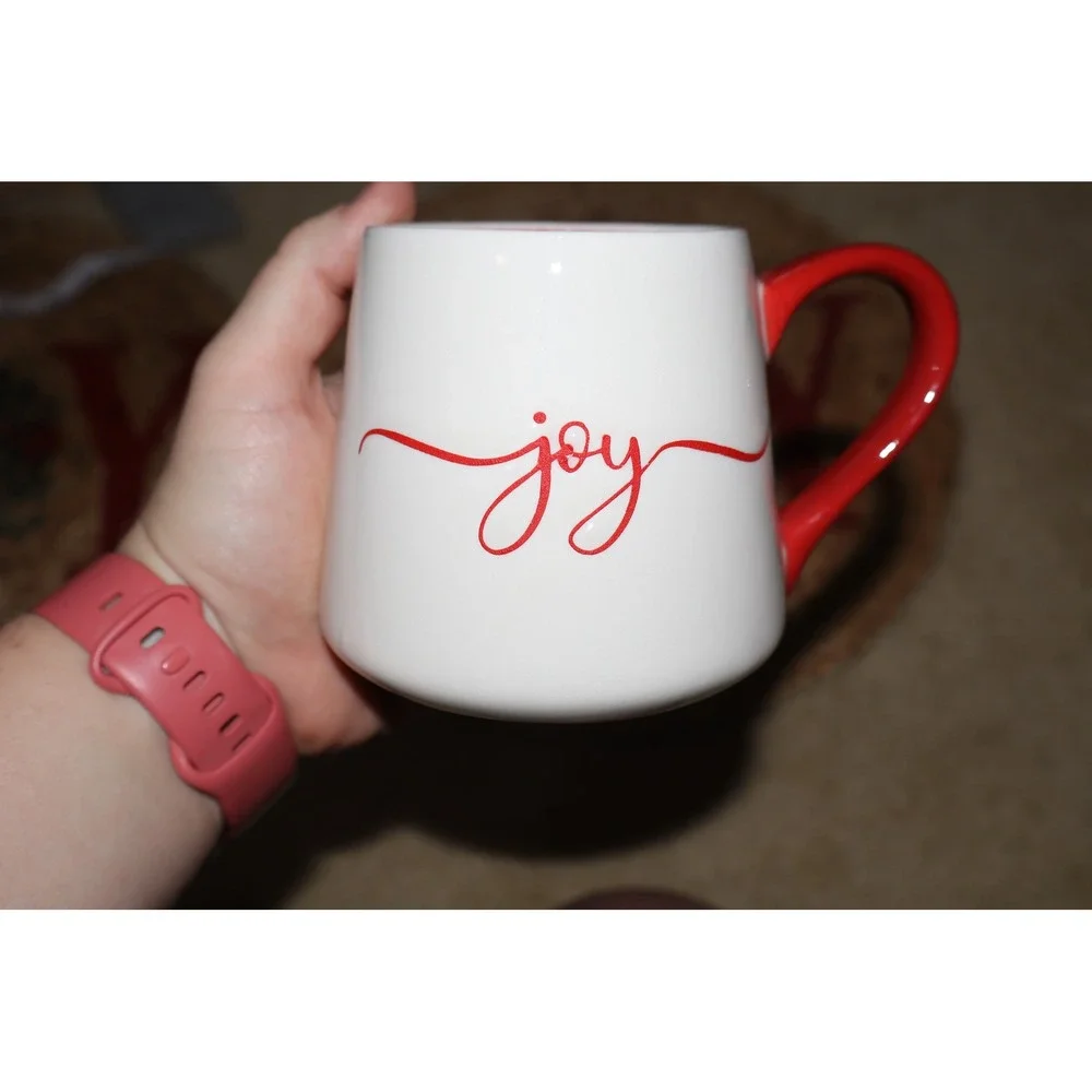 Christmas Holiday Farmhouse Joy Jute Placemats & Mug Set Red White Rustic Decor